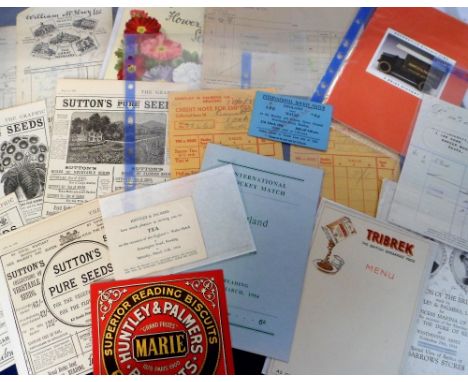 Huntley and Palmers, Suttons Seeds and other Reading Related Ephemera to include invoices, booklet 'Decorative Biscuit Tins A