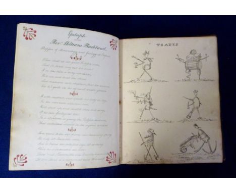 Scrap Book circa 1820/30 named to Sophia Shaw beautifully illustrated, gold tooled black leather album with 50+ pen and ink s