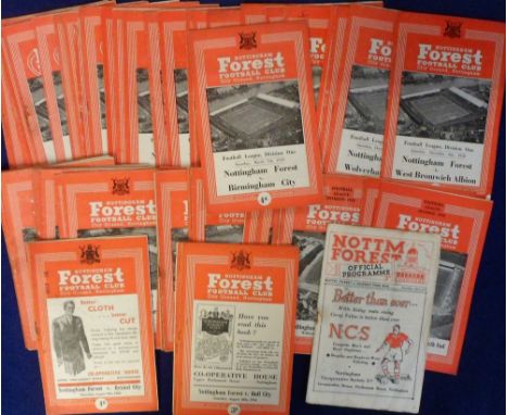 Football programmes, Nottingham Forest, collection of 60+, 1950's, home programmes inc. QPR 51/52, Hull 54/55, Bristol City 5