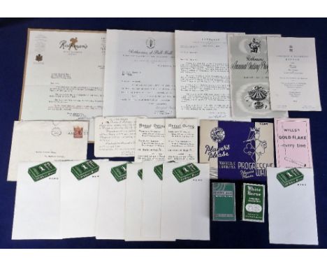 Cartophilic &amp; related ephemera, a selection of correspondence and other items all relating to cigarette manufacturers inc