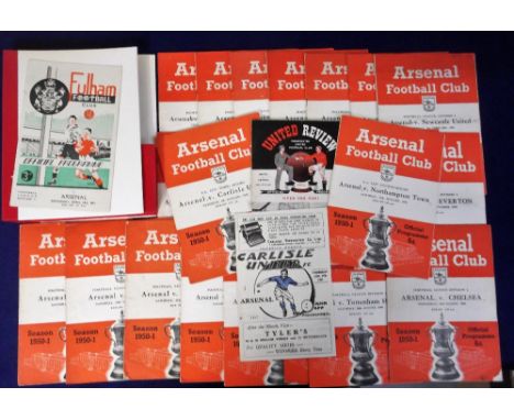 Football programmes, Arsenal homes 1950/51, set of 21 home League games inc. Manchester Utd, Chelsea, Burnley, Everton etc al