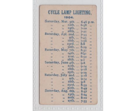 Cigarette card, The Casket Tobacco &amp; Cigarette Co Ltd, Manchester, Cyclists' Lighting Up Table, type card for 1904, UNREC