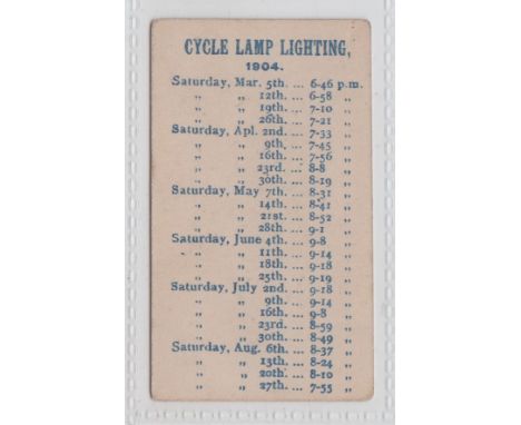 Cigarette card, The Casket Tobacco &amp; Cigarette Co Ltd, Manchester, Cyclists' Lighting Up Table, type card for 1904, UNREC