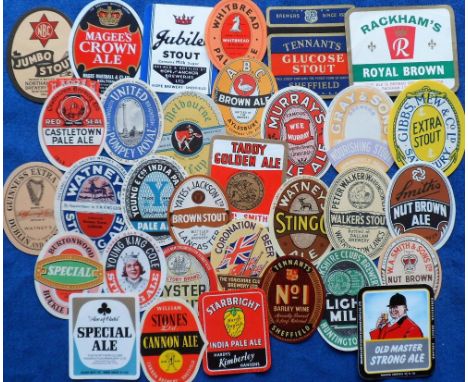 Beer labels, a mixed selection of 32 different labels (3 with contents), various shapes, sizes and breweries including Magee 