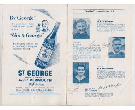 Football autographs, programme from the FA XI v. Army Physical Training Corps., 6 Apr 1946, played at Wembley Stadium, with n