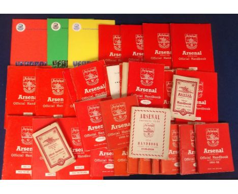 Football handbooks, Arsenal FC a complete run of Arsenal Official Handbooks, 1947/48 - 1981/82, covers missing on 1961/62 and
