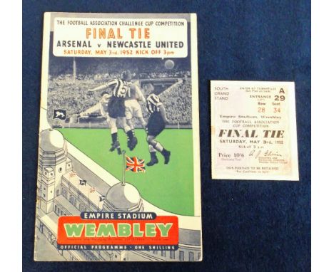 Football programme &amp; ticket, FA Cup Final 1952,  Arsenal v Newcastle Utd, programme ticket for the South Grandstand at a 