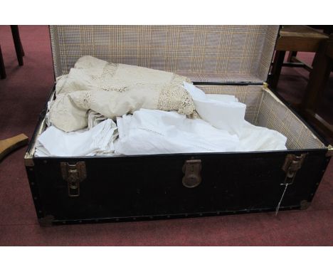 A Large Quantity of Vintage Bed Linen, including linen/cotton sheets, bedspread, embroidered and crocheted linen etc. in a la