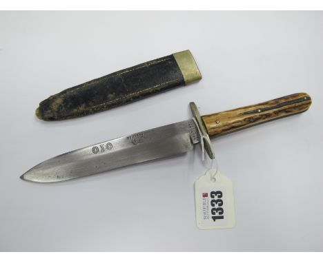 Shirley's Celebrated 010 Cutlery, Butlers Companion Spearpoint Knife, with stag handle, stamped details to blade, 25.5cm long