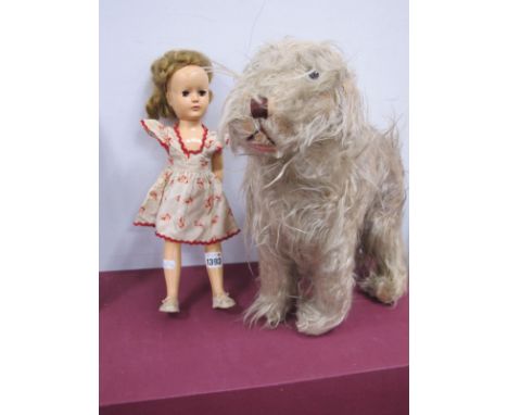 A Gold Plush Vintage Soft Toy Dog, 36cm high, Palitoy 35 Doll (one arm absent).