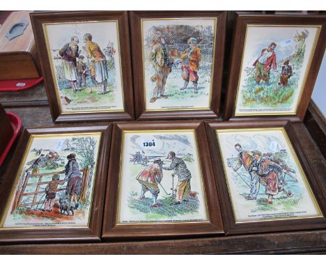 Golf - six ceramic plaques, including 'My Wife Threatened to Leave Me', 'Funny Game', all in frames, overall 24 x 19cm (6).