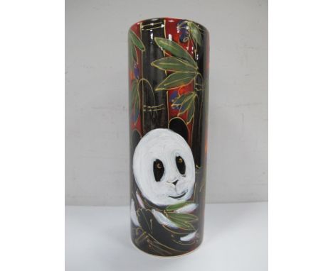 An Anita Harris 'Panda' Cylindrical Vase, gold signed, 22.5cm high.