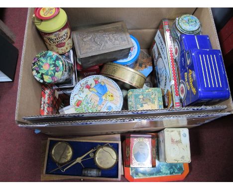 A Quantity of Mid XX Century and Later Tins, cased balance scales etc:- One Box