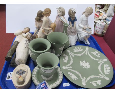 Three Nao Figurines, five Willow Tree items, Wedgwood Green Jasperware of seven pieces.