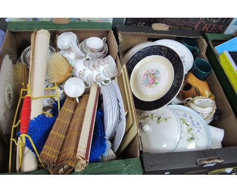 Myott Dinner Ware, Balfour tea ware, other ceramics, plac mats, dressing table ware, etc:- Two Boxes.