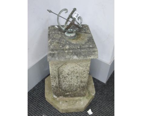 Reconstituted Stone Sundial, with a square support, square base.