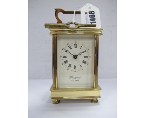 Woodford Established 1860, brass carriage clock, 12 cm high - Key.