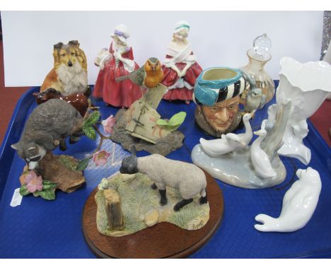 Doulton Figurines, 'Peggy' 12cm high &amp; 'Lavina'. Coalport seal, Border Fine Arts, Nao etc:- One Tray.