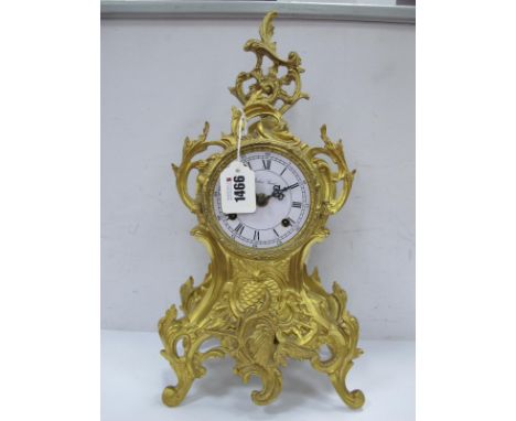 Robert Grant French Style Mantle Clock, in the Rococo manner, German eight day movement, 39.5cm high (glass absent).