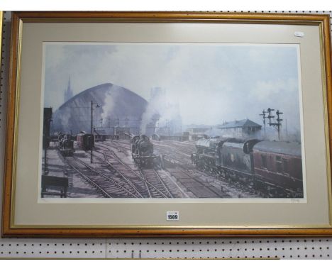 Peter Owen Jones, "Major Train Station Scene", limited edition colour print of 350, signed P.O. Jones, 40.5 x 67cm.