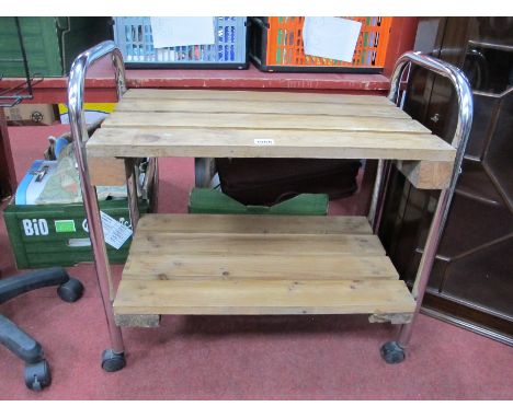 A Vintage Two-Tier Chrome and Wood Industrial Trolley, 65.5cm wide.