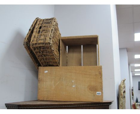 A Pair of Vintage Pine Fruit Crates, with original Apple and Pear adverts to both ends of each crate; plus a vintage railway 