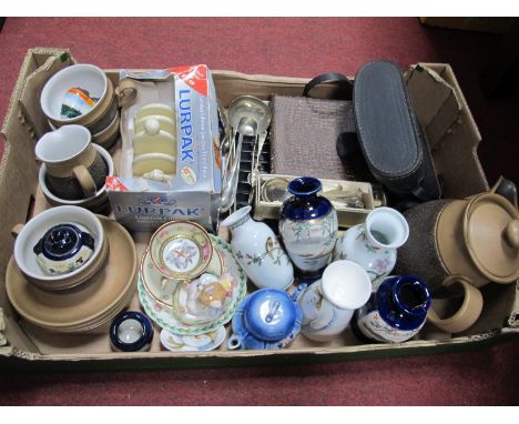 Prinz 8 x 30 Binoculars, cutlery, Denby tea ware, Doulton Snowman ware, Doulton Mr Toadflax, Lurpak toast rack, vases, etc.