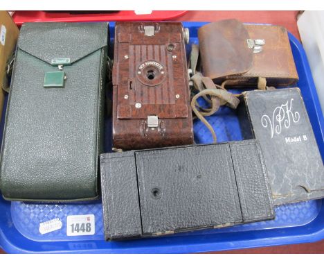Cameras VPR Model B, Kodak green covered, Eastman, No 2 Hawkette brown bakelite and US patent Eastman:- One Tray (5)