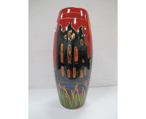 An Anita Harris 'Whitby Abbey by Moonlight' Skittle Vase, gold signed, 25cm high.