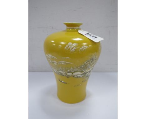 Oriental Vase, in yellow with mountain background, 16cm high.