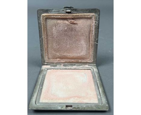 SILVER SQUARE COMPACT,with engraved and engine turned decoration