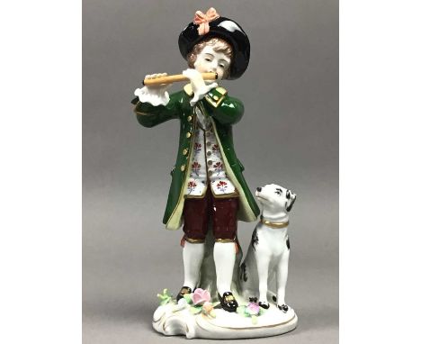 PAIR OF SITZENDORF FIGURES,modelled as a young boy and girl, 17cm high, along with a candelabrum and trinket box (4)
