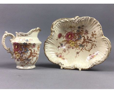 LATE VICTORIAN S FIELDING &amp; CO STONEWARE CABARET SERVES PATTERN TEA SERVICE,comprising tea pot, sugar and cream, four cup