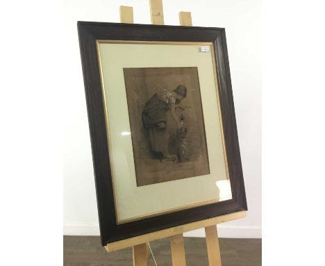 SIGNED MAGGIE BLAIR 1886 SKETCH OF A LADYdepicting her filling up water from a water pump, signed Maggie Blair 1886 to bottom