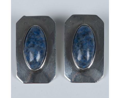 Cute Southwest Native American clip-on earrings with oval denim lapis lazuli stones set in sterling silver. They are 925 stam