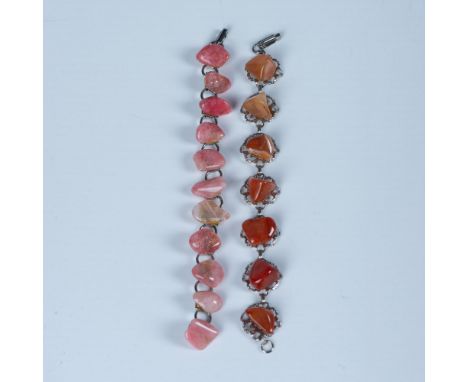 Both bracelets are silver metal set with tumbled stones and secured with a fold-over clasp. They measure approximately 7.5"L 