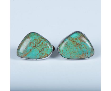 Beautiful Southwest Native American clip-on earrings with unique turquoise stones set in sterling silver. Stamped FW Sterling