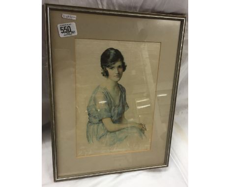 PORTRAIT PRINT ON SILK OF A 1920S FLAPPER GIRL  