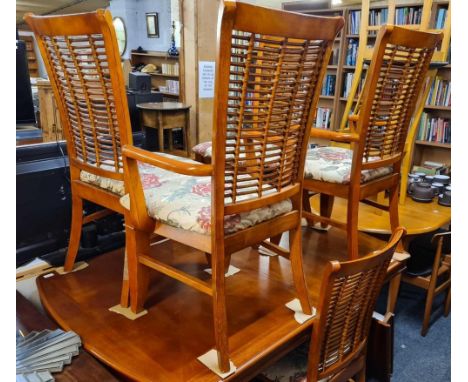 MODERN POLISHED TEAK DINING TABLE WITH 4 CHAIRS &amp; 2 CARVERS ORIENTAL STYLE LADDER BACK DESIGN - 6ft 6'' X 4ft 8'' WIDE WI