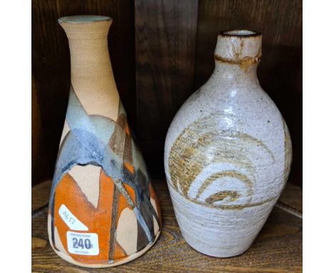 2 STUDIO ART POTTERY ITEMS, DAVID LEACH LAMP BASE &amp; ANOTHER STAMPED TO BASE R.W (REPAIR &amp; DAMAGE TO THE TOP OF THE LE