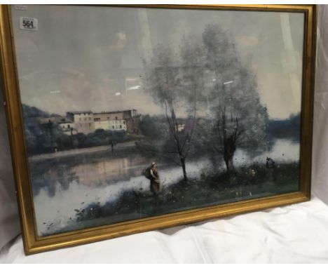 COLOUR PRINT AFTER JOHN BAPTISTE COROT, LABELS TO REVERSE