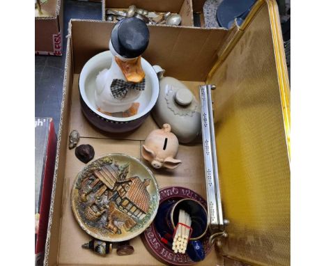 CARTON WITH STONE WATER BOTTLES, CHAMBER POT, GALLERY TRAY, CHOP STICKS &amp; PYREX WEIGHT SCALE