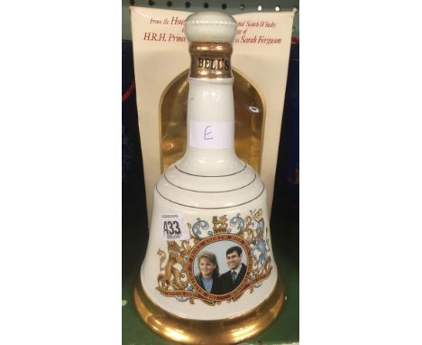 BOTTLE OF BELLS WHISKY TO CELEBRATE THE MARRIAGE OF PRINCE ANDREW AND MS FERGUSON 1996 - CERAMIC BOTTLE &amp; ORIGINAL BOX 