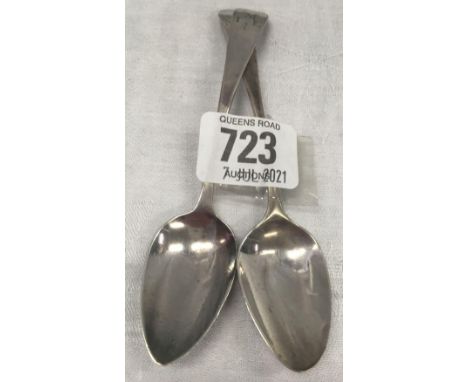 TWO GEORGIAN EXETER SILVER SPOONS ONE BY R. FERRIS THE OTHER BY W. WELSH