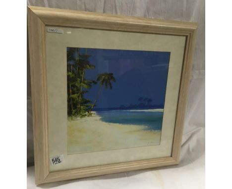 JOHN HORSEWELL, CARIBBEAN SANDY BEACH WITH PALM TREES, SIGNED [PRINT?] 