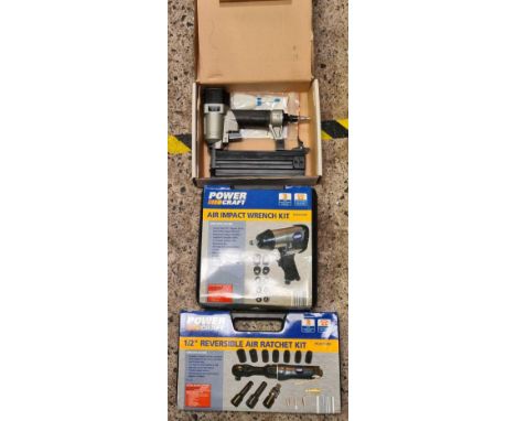 POWER CRAFT HALF HINCH REVERSIBLE AIR RATCHET KIT NO.PCAT 17/08 &amp; AIR IMPACT WRENCH KIT PCAT 16/08 &amp; AN AIR NAILER AL