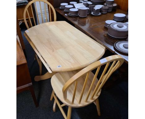 CIRCULAR LIGHT WOOD EFFECT DROP FLAP TABLE &amp; 2 MATCHING CHAIRS