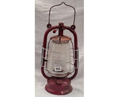RED METAL &amp; GLASS STORM LANTERN
