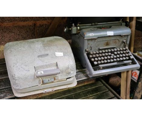 VINTAGE ADLER PORTABLE TYPE WRITER IN METAL CASE &amp; VINTAGE UPRIGHT IMPERIAL DESK TOP TYPE WRITER