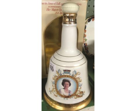 BOTTLE OF BELLS WHISKY TO COMMEMORATE THE 60TH BIRTHDAY OF THE QUEEN 1986, CERAMIC BOTTLE WITH BOX